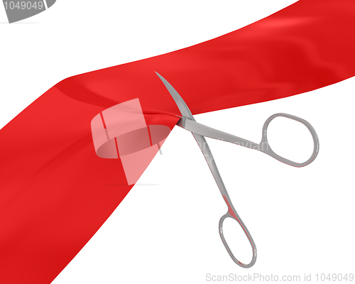 Image of Manicure scissors cut the red ribbon 