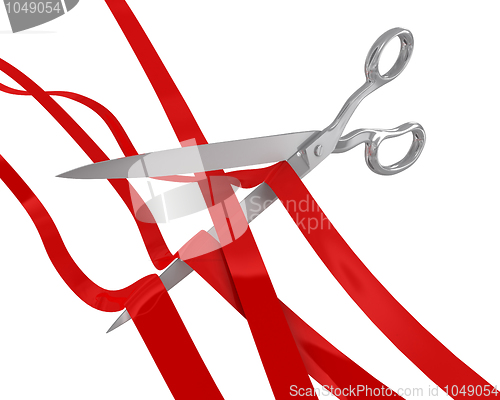 Image of Huge scissors cut many ribbons