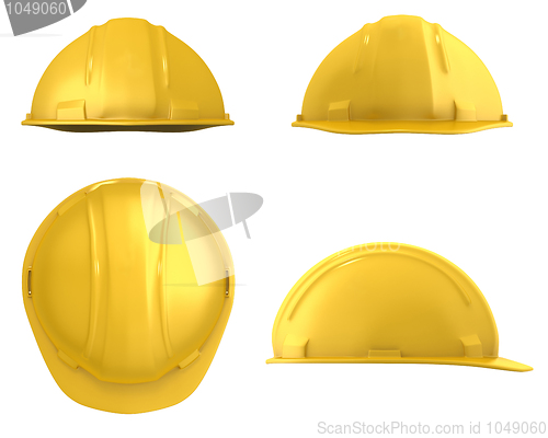 Image of Yellow construction helmet four views isolated