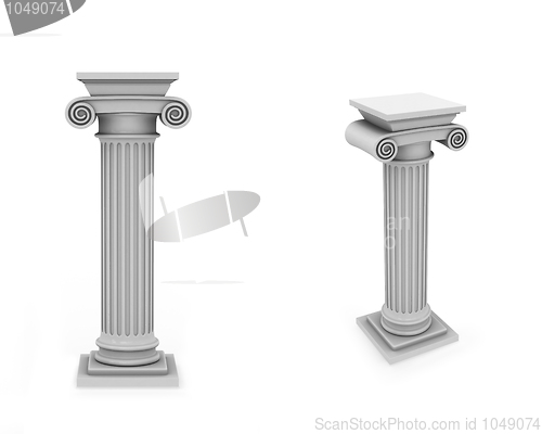 Image of Marble roman columns frontal and diagonal view isolated