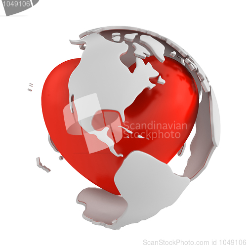 Image of Globe with heart, America part