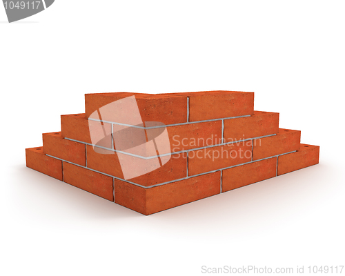 Image of Corner of wall made from orange bricks