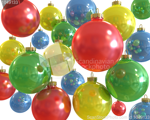 Image of Background of multiple color christmas shiny balls isolated