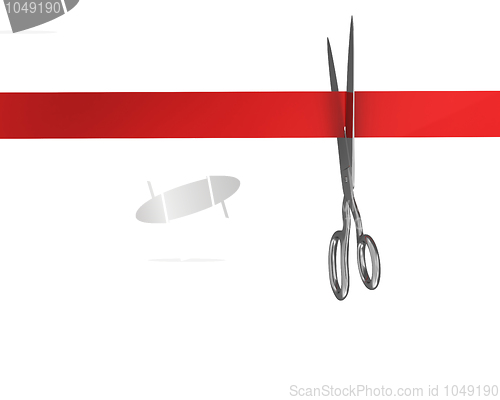 Image of Scissors cut the red ribbon, top view