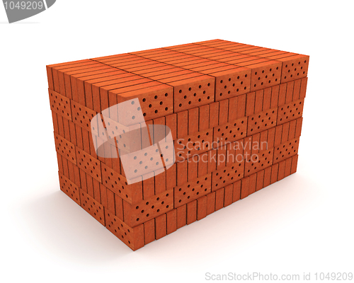 Image of Stack of orange bricks isolated on white 