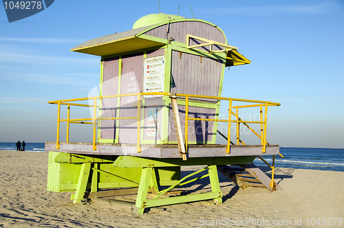 Image of iconic lifeguard station hut South Beach Miami Florida