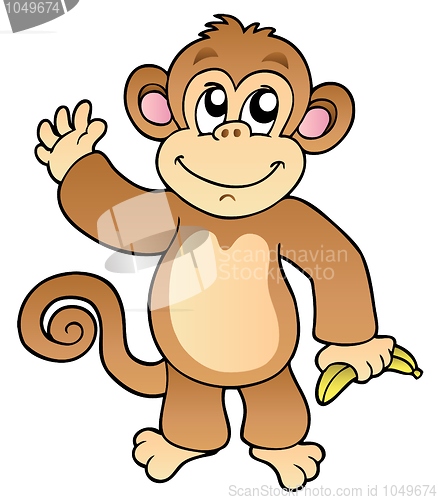 Image of Cartoon waving monkey with banana