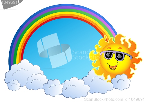 Image of Rainbow with Sun and clouds