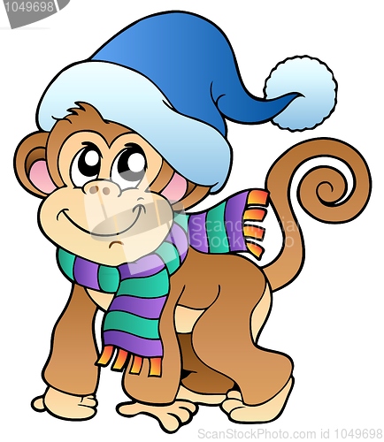 Image of Cute monkey in winter clothes