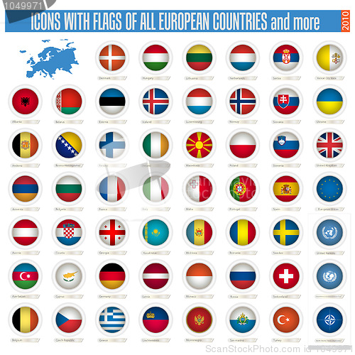 Image of icons with flags of the all european countries