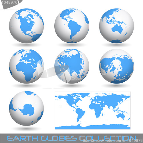 Image of earth globes, white-blue 