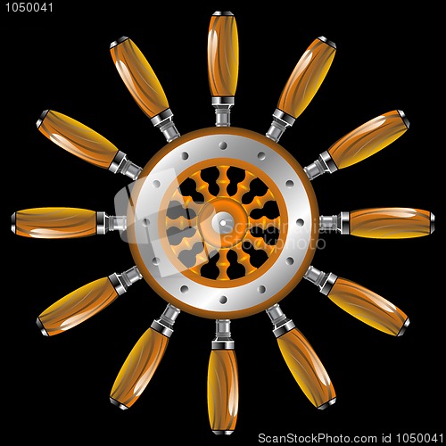 Image of ship wheel against black