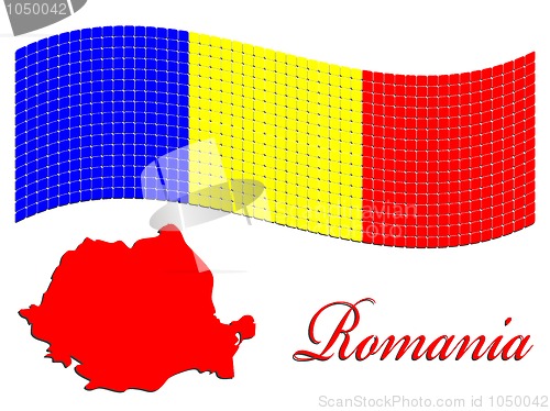 Image of romanian flag and map against white