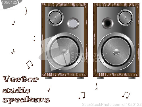 Image of wooden speakers against white