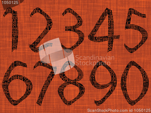 Image of astract numbers over orange texture