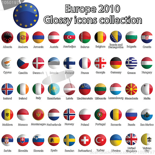 Image of europe glossy icons collection