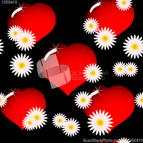 Image of Background with red glass hearts and flowers