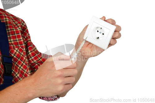 Image of Electrician with circuit tester