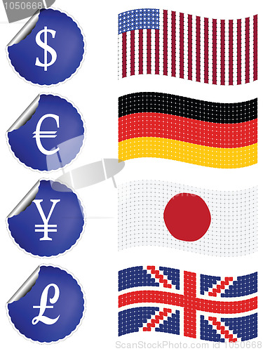 Image of international currency labels with flags
