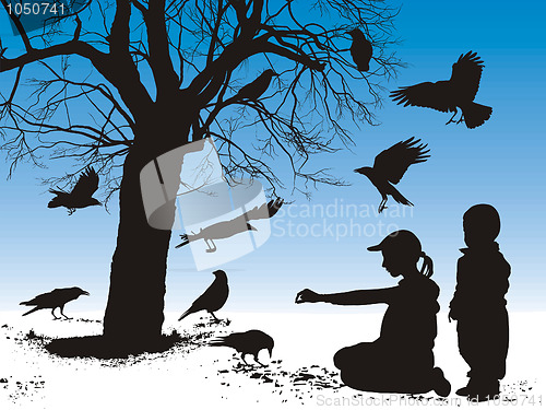 Image of Children fed birds