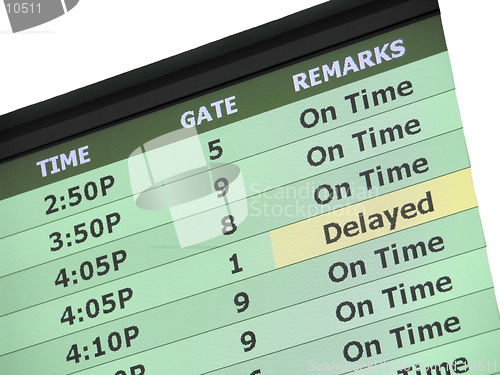 Image of An Airport (Savannah, Georgia) Flight Schedule board/sign showing flight status and gate numbers. Isolated