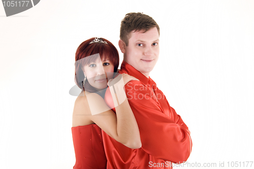 Image of Young couple in red