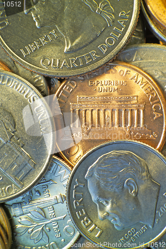 Image of American coins, including the penny, nickel, dime, and quarter. (Macro,14MP camera)