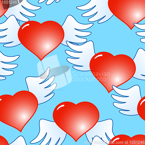 Image of Background of red hearts with wings