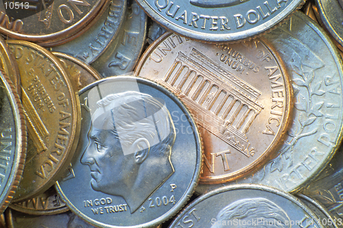 Image of American coins: the penny, nickel, dime,and quarter. (macro, 14MP camera)