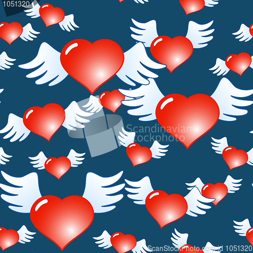 Image of Dark blue abstract background of red hearts