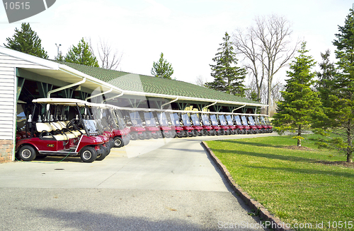 Image of A lineup of Golf Carts at Hawk Hollow Golf Course (14MP camera)