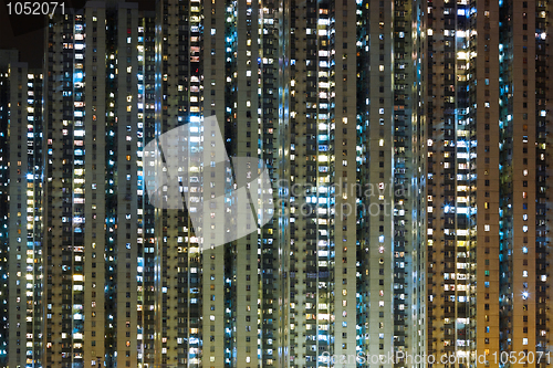 Image of apartment building at night