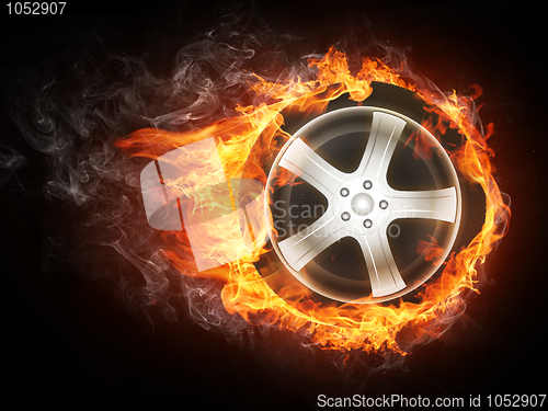 Image of Car Wheel in Flame