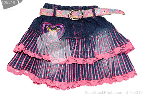 Image of Blue pink children girl jeans mini skirt isolated