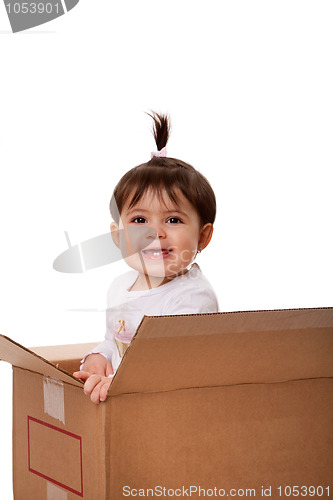 Image of Happy baby in moving box