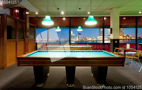 Image of Retro pool room with a view