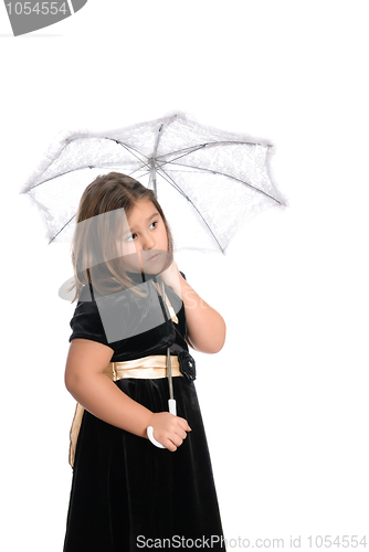 Image of Shy Girl Under Umbrella