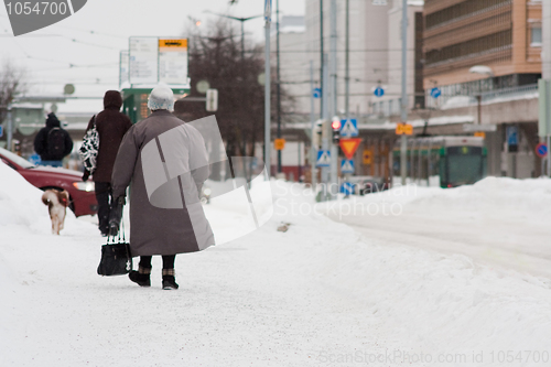 Image of Walking at the snovy road