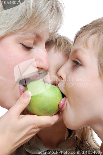 Image of people biting apple