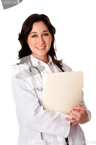 Image of Happy Doctor with patient chart file dossier