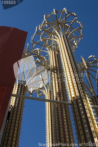 Image of Metal Umbrellas with Bulbs and Lights in Las Vegas with the Blue