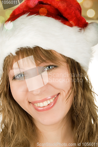Image of Happy pretty santa woman