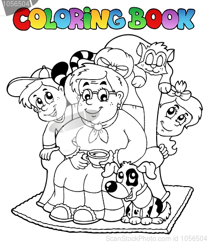 Image of Coloring book with grandma and kids