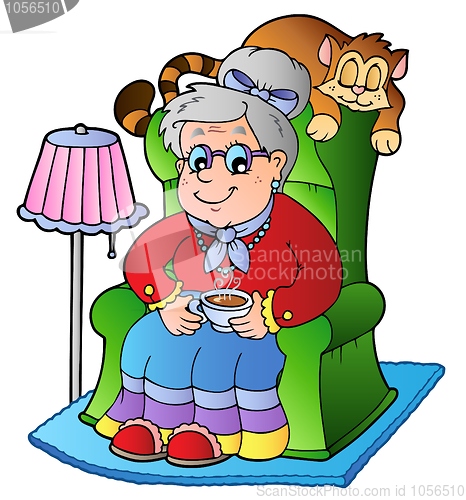 Image of Cartoon grandma sitting in armchair