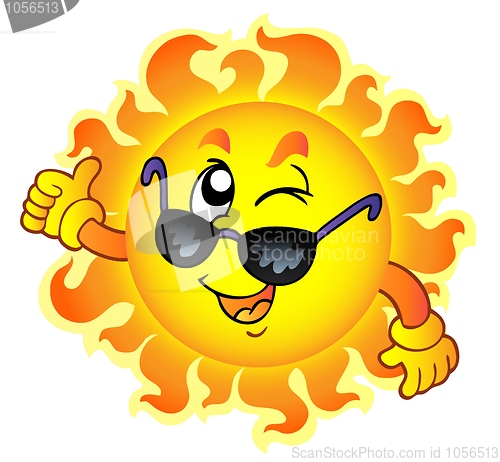 Image of Cartoon winking Sun with sunglasses