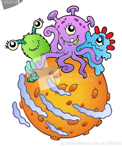 Image of Three cute aliens on planet