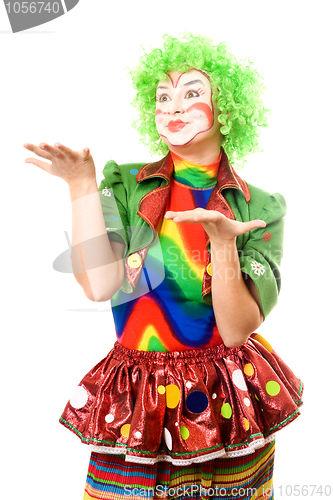 Image of Portrait of expressive female clown