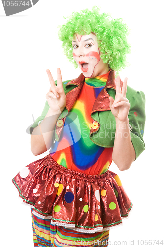 Image of Portrait of happy female clown
