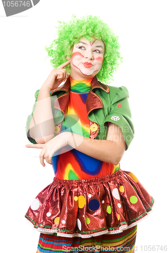 Image of Portrait of pensive female clown