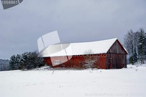 Image of Red Barn on a Grey Winter Afternoon 